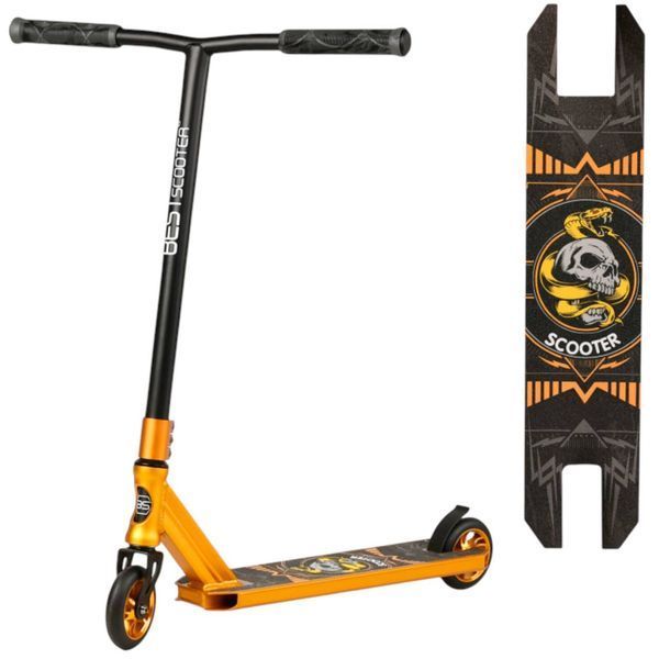 Трюковой самокат оранжевый алюминиевый Best Scooter анодированная покраска HIC-система Пеги колеса PU d - 110мм ширина руля &ndash; 58 см BS-9708 фото