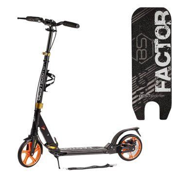 Самокат двоколісний алюмінієвий Best Scooter Factor помаранчевий з ручним дисковим гальмом підсклянником та двома амортизаторами колеса  PU 200 мм BS-98033 фото