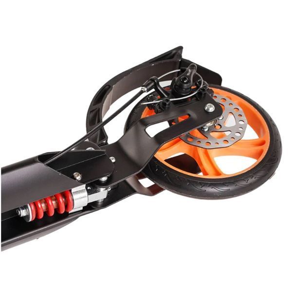 Самокат двухколесный алюминиевый Best Scooter Factor оранжевый с ручным дисковым тормозом подстаканником и двумя амортизаторами колеса PU 200 мм BS-98033 фото