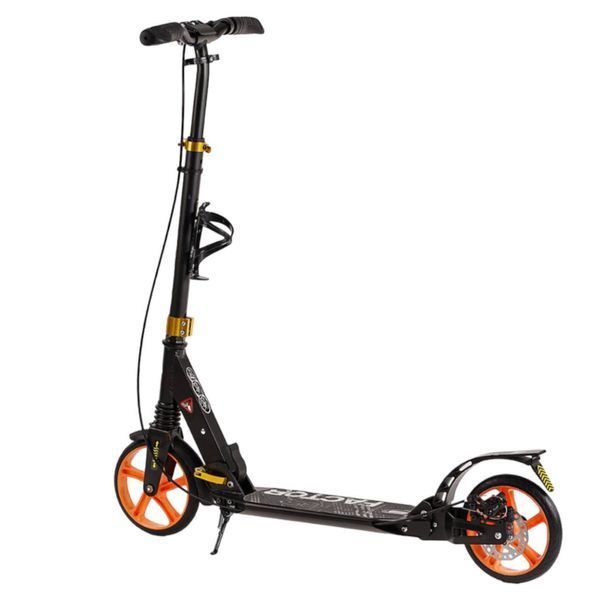Самокат двухколесный алюминиевый Best Scooter Factor оранжевый с ручным дисковым тормозом подстаканником и двумя амортизаторами колеса PU 200 мм BS-98033 фото
