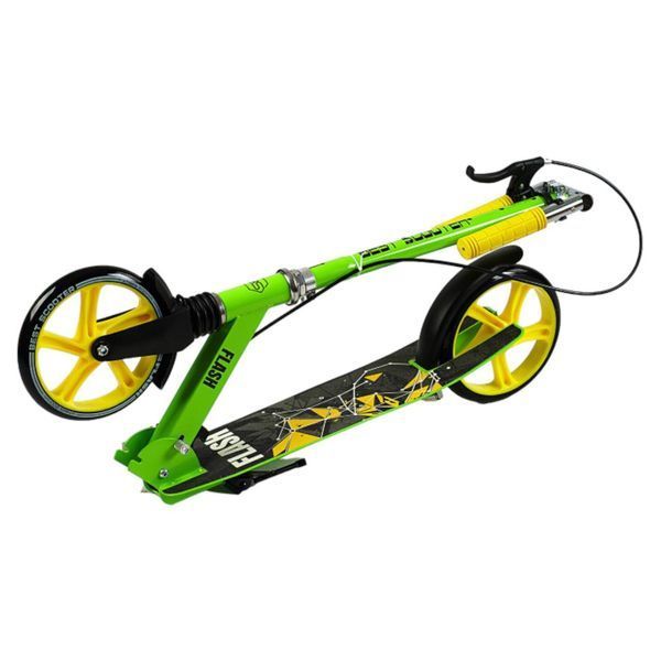 Самокат двухколесный стальной Best Scooter Flash салатовый колеса PU 200 мм передний амортизатор ручной тормоз  FL-20085  фото