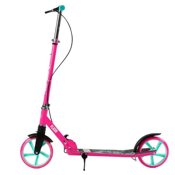 Самокат двоколісний сталевий Best Scooter Flash бірюзово-рожевий колеса PU 200 мм передній амортизатор ручне гальмо  FL-31190  фото
