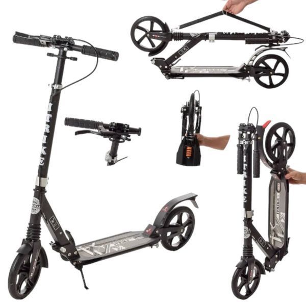 Самокат двоколісний iTrike Scooter алюмінієвий чорний з ручним гальмом два амортизатора колеса PU 200мм SR2-018-10-1-B фото