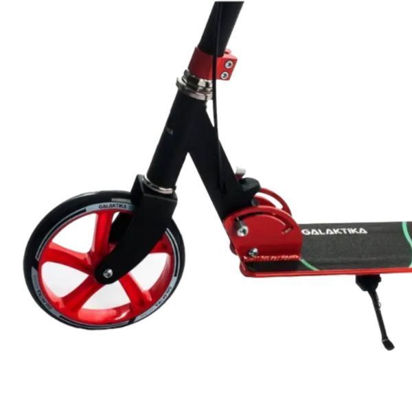 Самокат Galaktika Scooter алюмінієвий червоний з ліхтариком та ручним гальмом колеса PU 200мм  GS-0014/2 фото