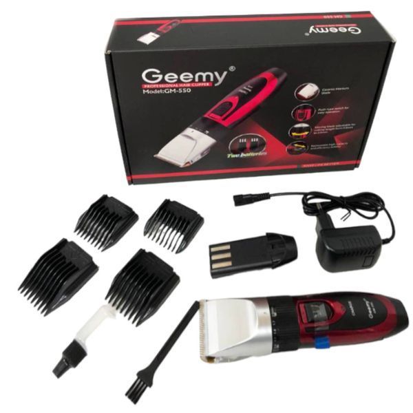 Машинка для стрижки GEMEI GM-550 триммер для бороды волос с двумя аккумуляторами красная 79227 фото