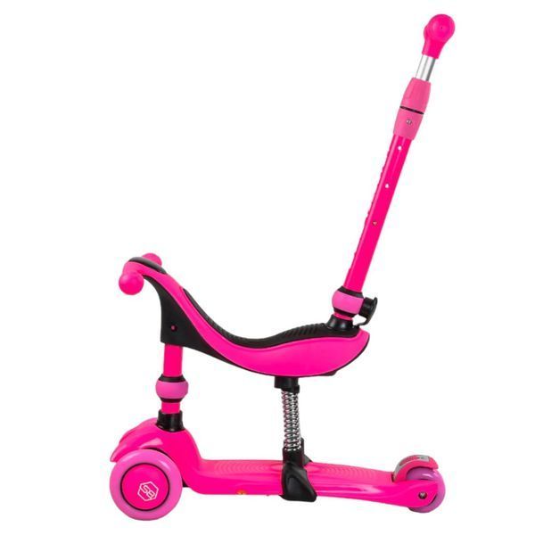 Самокат 3в1 трехколесный Best Scooter розовый с отцовской ручкой и амортизаторами колеса PU с подсветкой. BS-23180 фото