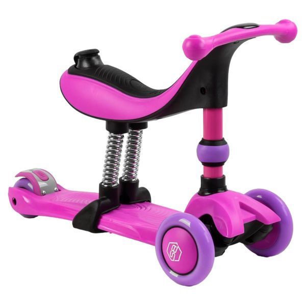 Самокат 3в1 триколісний Best Scooter фіолетовий з батьківською ручкою та амортизаторами колеса PU з підсвічуванням BS-26566  фото