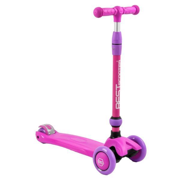 Самокат 3в1 триколісний Best Scooter фіолетовий з батьківською ручкою та амортизаторами колеса PU з підсвічуванням BS-26566  фото