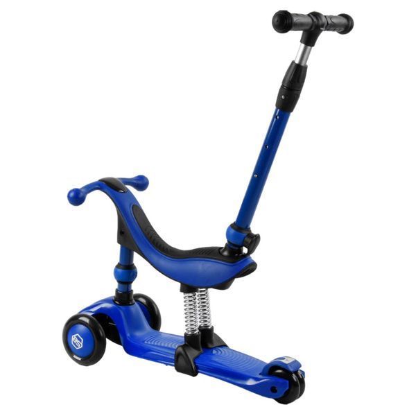 Самокат 3в1 трехколесный Best Scooter синий с ручкой и амортизаторами колеса PU с подсветкой. BS-27018 фото