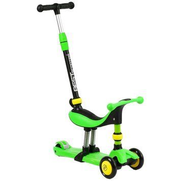 Самокат 3в1 трехколесный Best Scooter салатовый с ручкой и амортизаторами колеса PU с подсветкой BS-30802 фото
