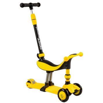 Самокат 3в1 трехколесный Best Scooter желтый с отцовской ручкой и амортизаторами колеса PU с подсветкой  BS-38804 фото