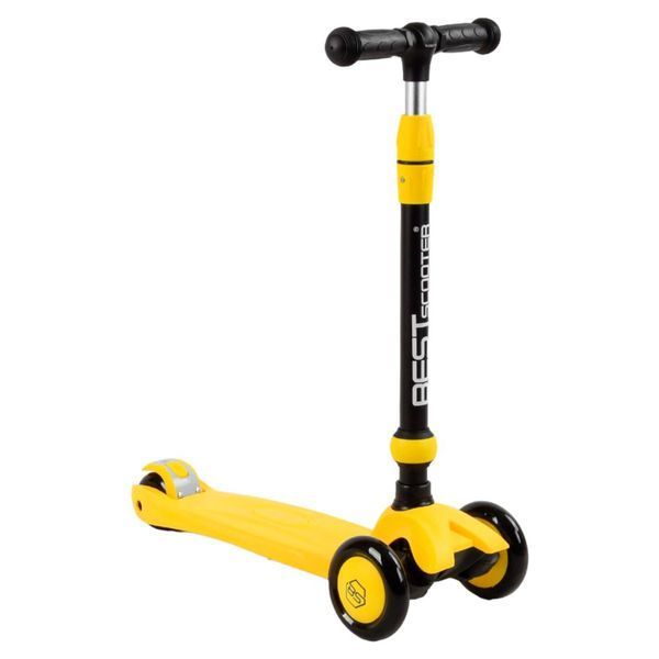 Самокат 3в1 триколісний Best Scooter жовтий з батьківською ручкою та амортизаторами колеса PU з підсвічуванням  BS-38804 фото