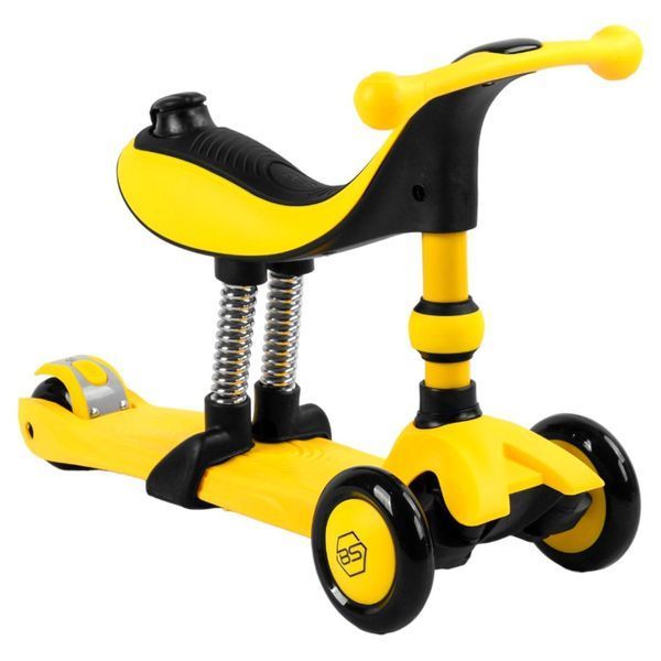 Самокат 3в1 триколісний Best Scooter жовтий з батьківською ручкою та амортизаторами колеса PU з підсвічуванням  BS-38804 фото