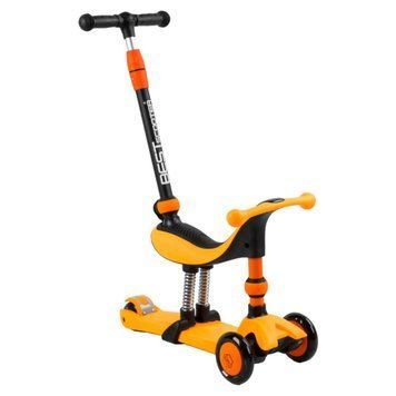 Самокат 3в1 трехколесный Best Scooter оранжевый с ручкой и амортизаторами колеса PU с подсветкой BS-50584 фото