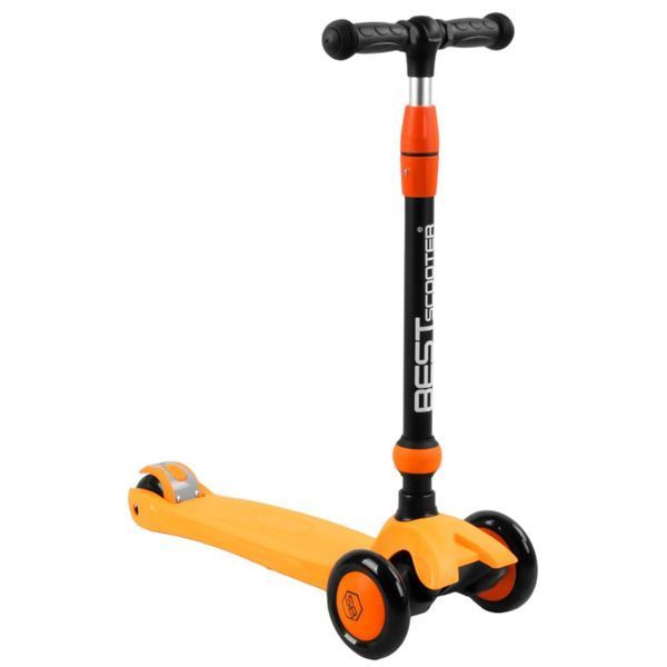 Самокат 3в1 трехколесный Best Scooter оранжевый с ручкой и амортизаторами колеса PU с подсветкой BS-50584 фото