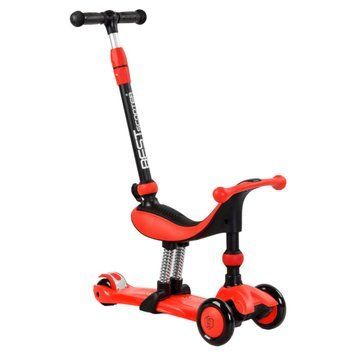Самокат 3в1 трехколесный Best Scooter красный с ручкой и амортизаторами колеса PU с подсветкой BS-71899 фото