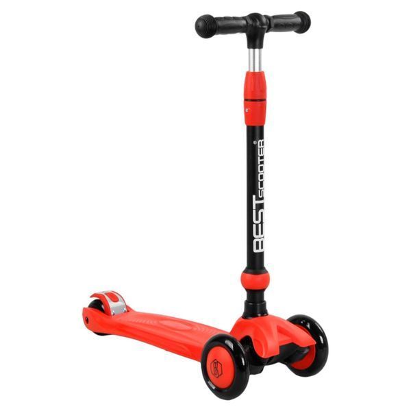 Самокат 3в1 трехколесный Best Scooter красный с ручкой и амортизаторами колеса PU с подсветкой BS-71899 фото