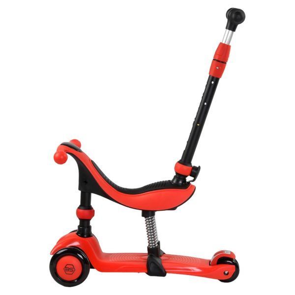 Самокат 3в1 трехколесный Best Scooter красный с ручкой и амортизаторами колеса PU с подсветкой BS-71899 фото