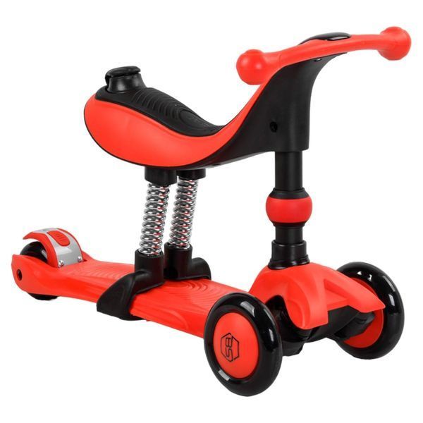 Самокат 3в1 трехколесный Best Scooter красный с ручкой и амортизаторами колеса PU с подсветкой BS-71899 фото