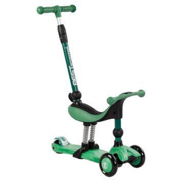 Самокат 3в1 трехколесный Best Scooter зеленый с отцовской ручкой и амортизаторами колеса PU с подсветкой BS-78812 фото