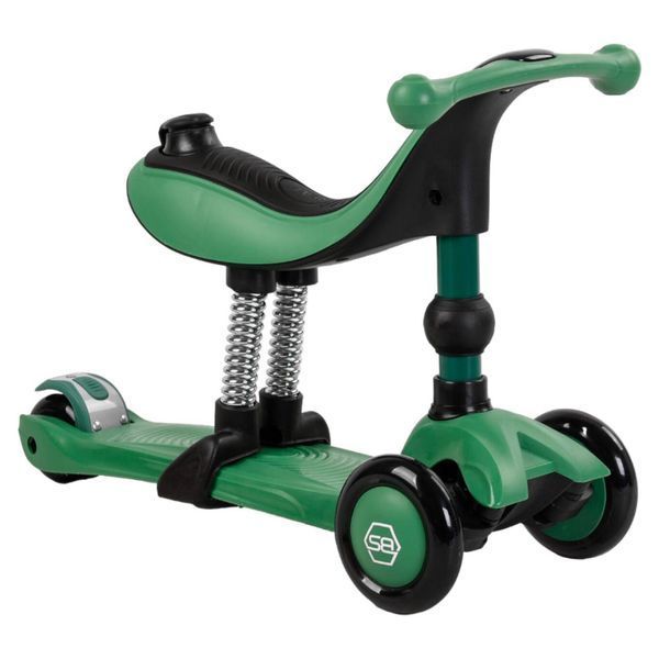Самокат 3в1 триколісний Best Scooter зелений з батьківською ручкою та амортизаторами колеса PU з підсвічуванням BS-78812 фото