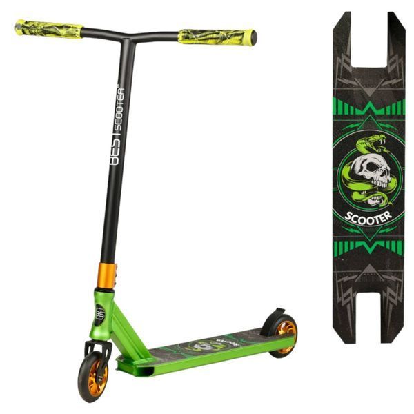 Трюковой самокат салатовый алюминиевый Best Scooter анодированная покраска HIC-система Пеги колеса PU d - 110мм ширина руля &ndash; 58 см BS-9621  фото
